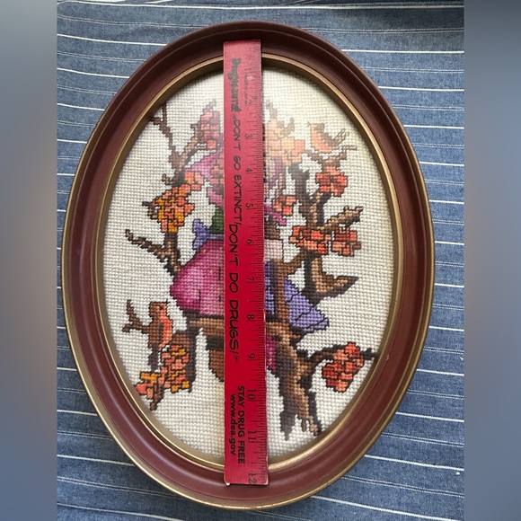 Hummel Counted Cross Stitch Girl in Tree Swing Framed Oval Frame - Picture 5 of 6